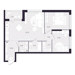 2-комнатная 65,52 м&sup2;