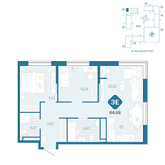 2-комнатная 64,55 м²