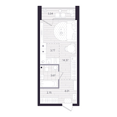 Студия 30,24 м&sup2;