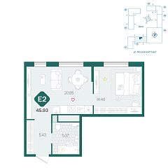 1-комнатная 45,93 м²