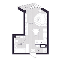 Студия 23,69 м&sup2;