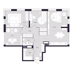 3-комнатная 76,41 м&sup2;