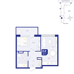 1-комнатная 38,4 м²