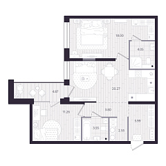 2-комнатная 72,1 м&sup2;