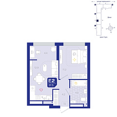 1-комнатная 37,5 м²