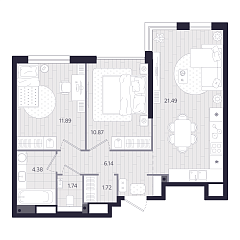 2-комнатная 58,23 м&sup2;