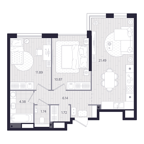 Планировка: Евротрешка 58.2 м² в ЖК Форсо, Зарека