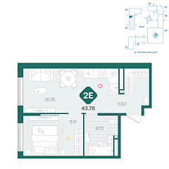 1-комнатная 43,78 м&sup2;
