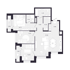 3-комнатная 93,8 м&sup2;