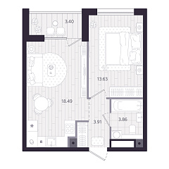 1-комнатная 41,59 м&sup2;