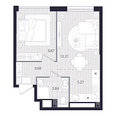 1-комнатная 34,67 м&sup2;