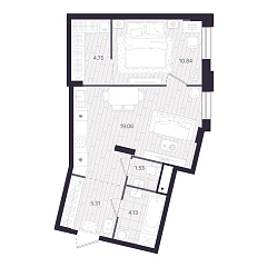 1-комнатная 45,64 м&sup2;