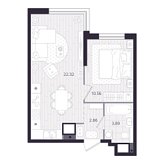 1-комнатная 39,63 м&sup2;
