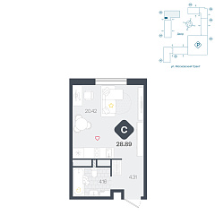 Студия 28,89 м&sup2;