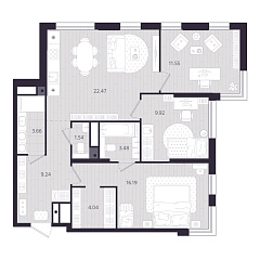 3-комнатная 82,09 м&sup2;