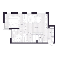 2-комнатная 54,59 м&sup2;