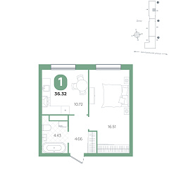 1-комнатная 36,32 м²