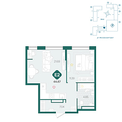 1-комнатная 44,87 м&sup2;