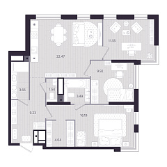 3-комнатная 82,09 м&sup2;