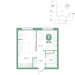 1-комнатная 36,23 м&sup2;