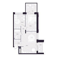 2-комнатная 59,72 м&sup2;