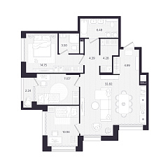 3-комнатная 92,69 м&sup2;