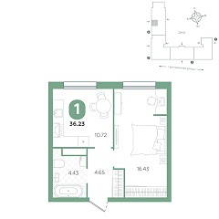 1-комнатная 36,23 м&sup2;