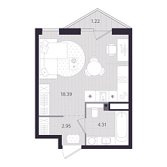 Студия 26,02 м&sup2;
