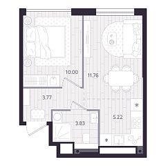 1-комнатная 34,58 м&sup2;