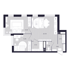 2-комнатная 54,59 м&sup2;