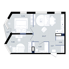 2-комнатная 53,11 м&sup2;