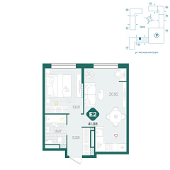 1-комнатная 41,08 м&sup2;