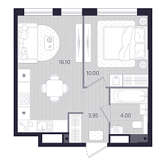 1-комнатная 34,05 м&sup2;
