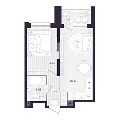 1-комнатная 39,16 м&sup2;