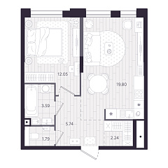1-комнатная 45,21 м&sup2;