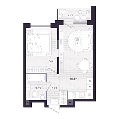 1-комнатная 38,46 м&sup2;