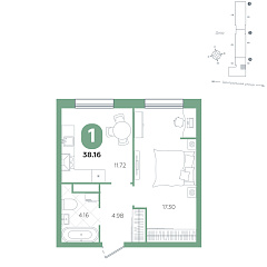 1-комнатная 38,13 м&sup2;