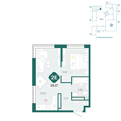 1-комнатная 38,17 м²