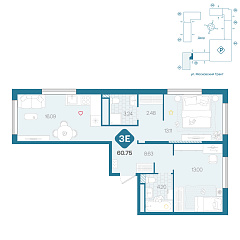 2-комнатная 60,75 м²