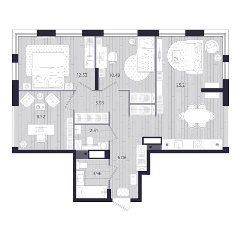 Планировка: 4-комнатная евро 76.4 м² в ЖК Форсо, Зарека