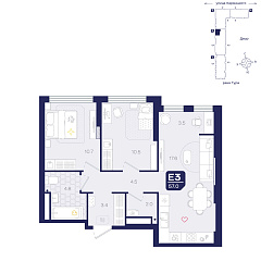 2-комнатная 57 м&sup2;