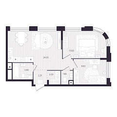 2-комнатная 57,4 м&sup2;