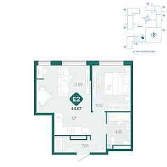 1-комнатная 44,87 м²