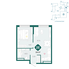 1-комнатная 39,37 м²