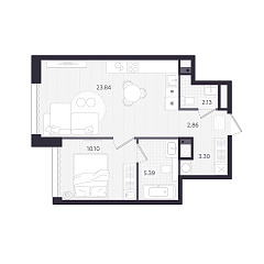 1-комнатная 47,62 м&sup2;