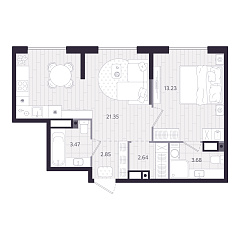 1-комнатная 47,22 м&sup2;