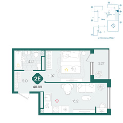1-комнатная 40,89 м²