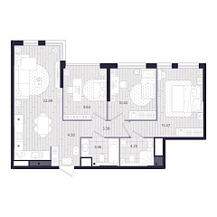 3-комнатная 74,46 м&sup2;