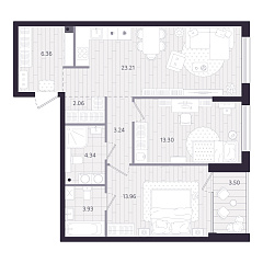 2-комнатная 72,15 м&sup2;
