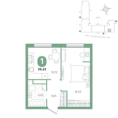 1-комнатная 36,23 м²